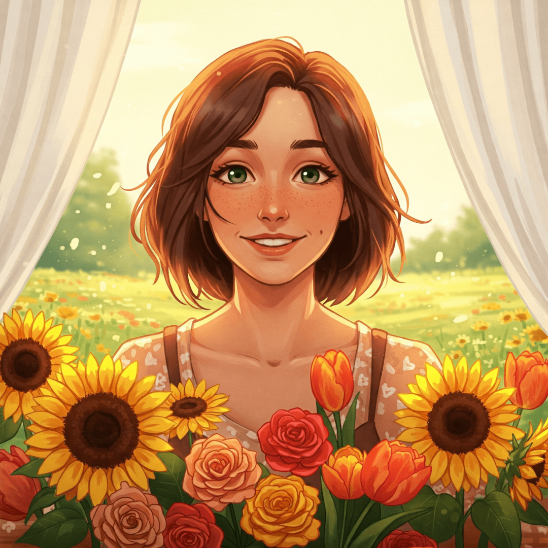 Una ilustración alegre de una mujer sonriente, rodeada de flores o en un entorno luminoso, celebra la sanación y el bienestar que se alcanzan al saber cómo sanar una relación tóxica sin perderte a ti misma. Es una imagen de esperanza y renovación personal.