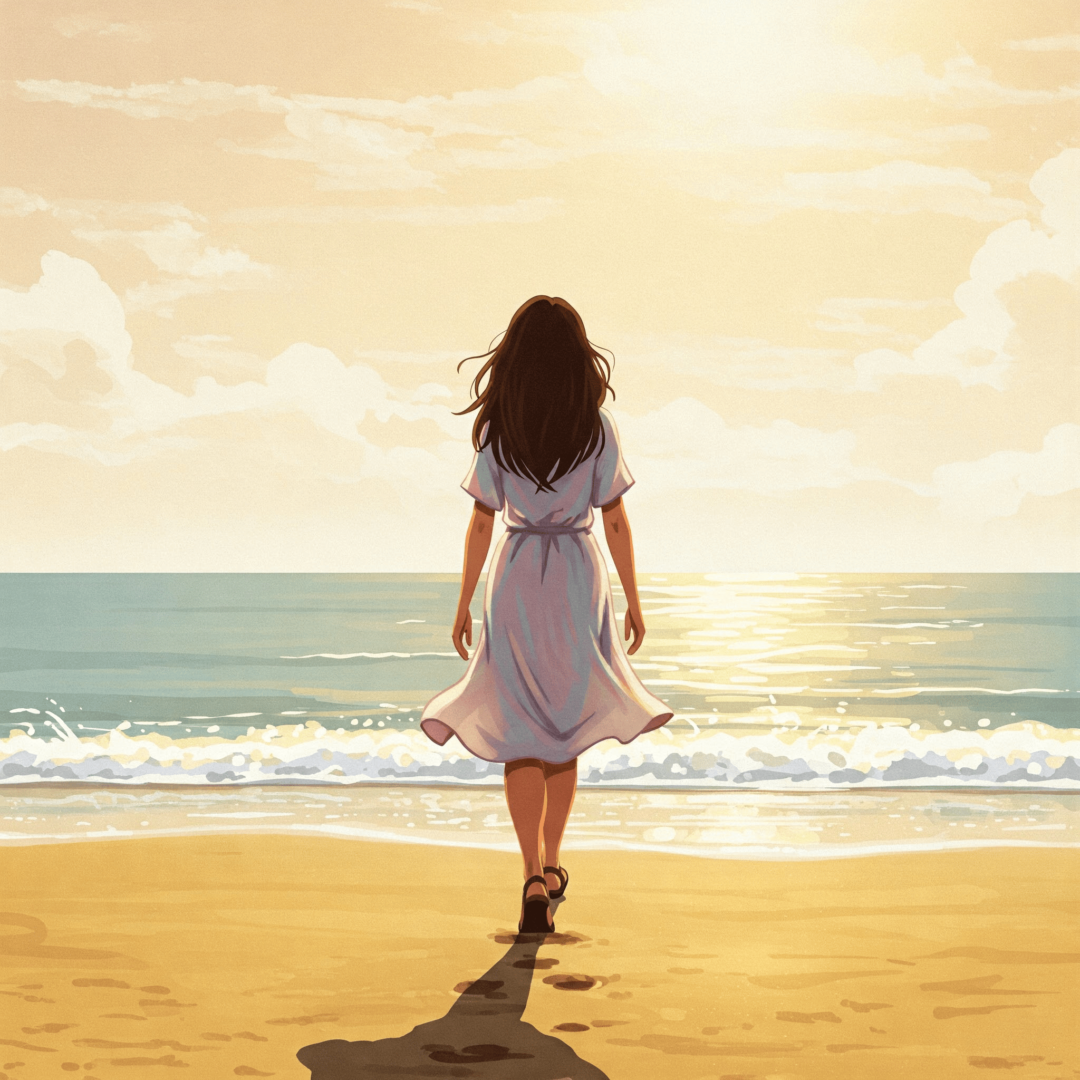Poner fin a una relación que te duele. Mujer caminando sola en una playa, en actitud de libertad o redescubrimiento.