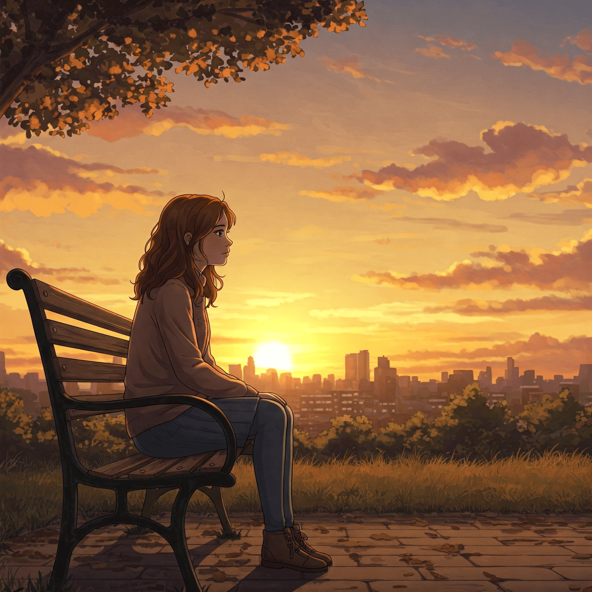 Poner fin a una relación que te duele. Mujer sentada sola en un banco mirando al horizonte al atardecer.