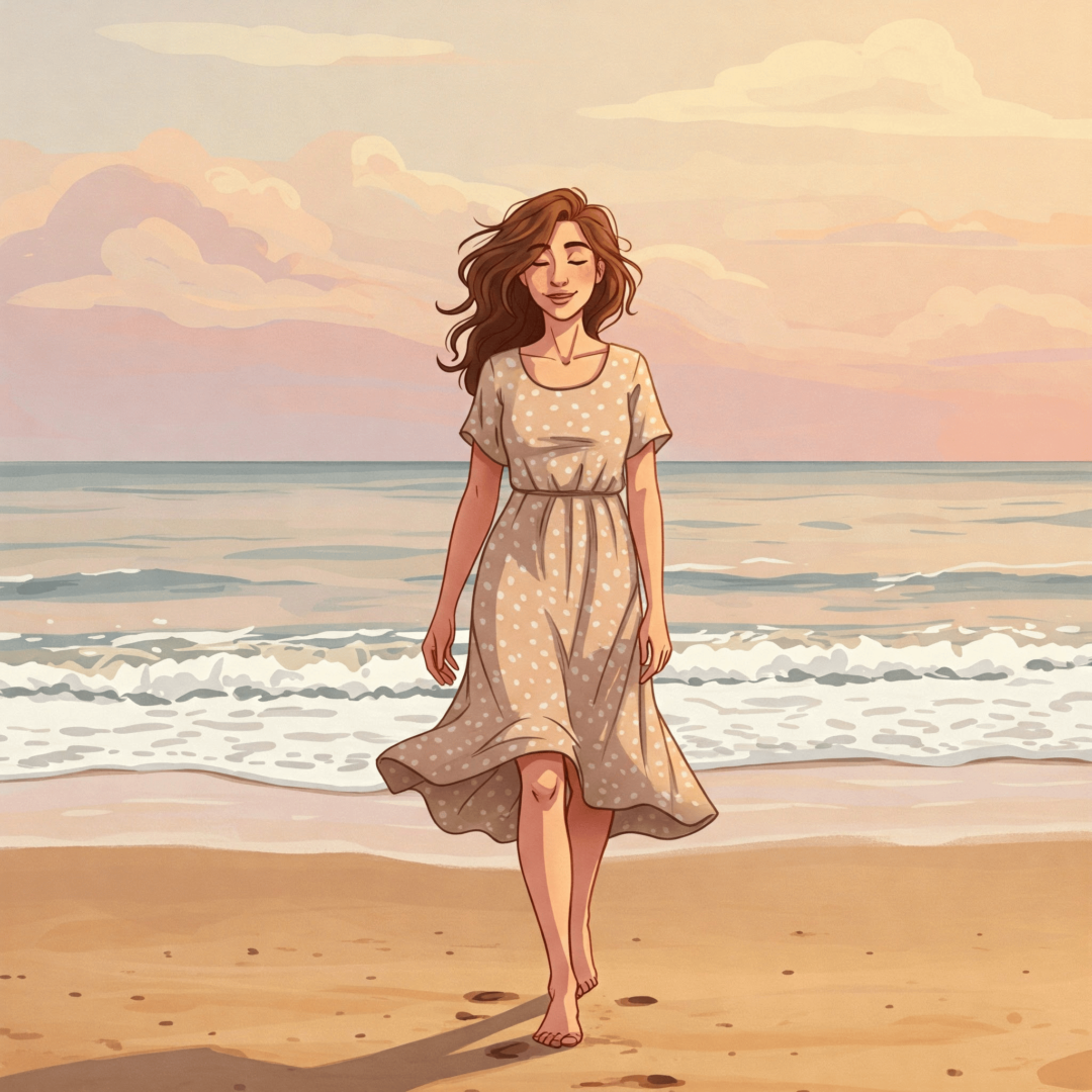 Regular tus emociones cuando extrañas a alguien. Mujer caminando sola por la playa, con expresión de libertad.