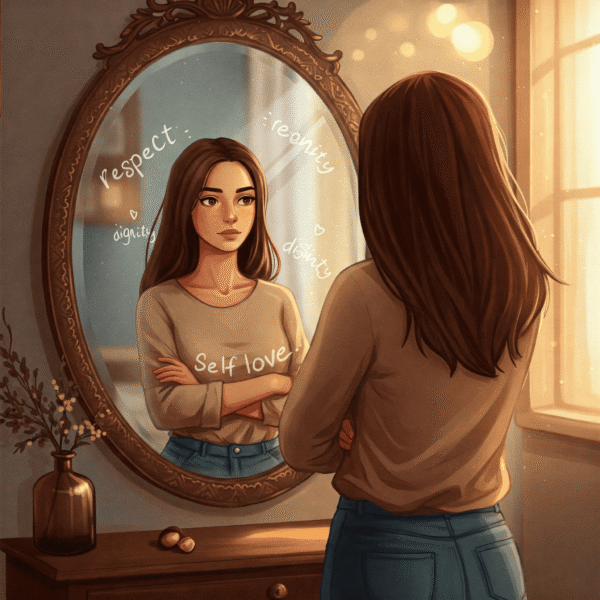 El poder de tus no negociables. Mujer firme frente a un espejo.