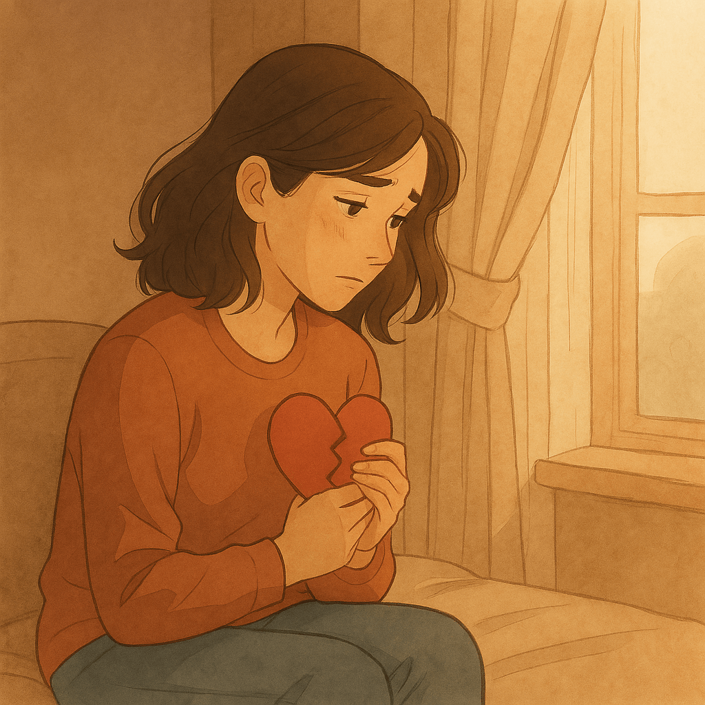 ¿Por qué siempre elijo a quien me hace daño? Mujer con el corazón roto, sentada sola y mirando por la ventana, en un momento de reflexión emocional.